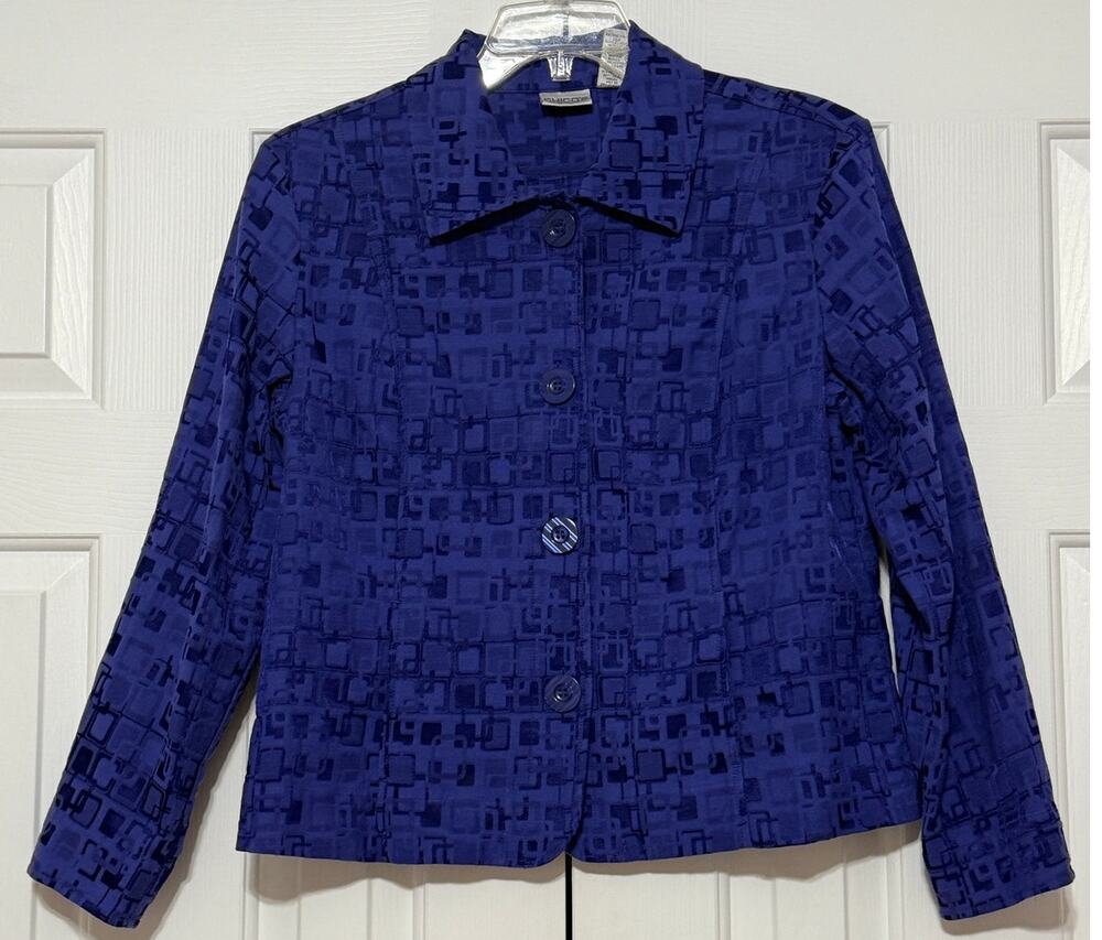 Vintage Chico's Suit-Style Batik Jacket, Electric Blue, Size 2